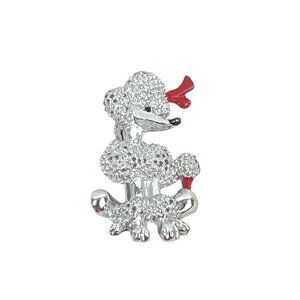 Vintage Silver and Red Poodle Brooch Pin